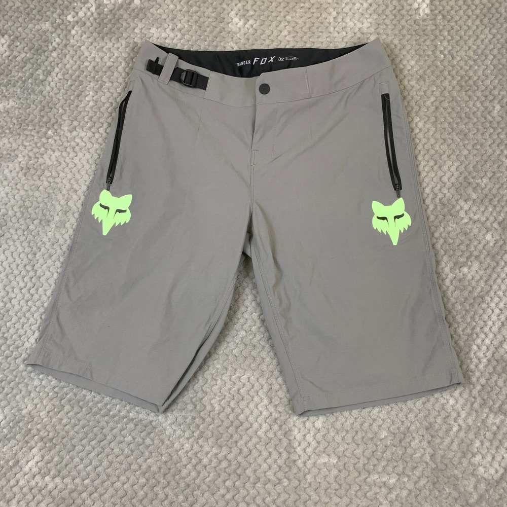 Fox Racing Ranger MTB Shorts Mens 32 Gray Lime Green Mountain Bike Cycling